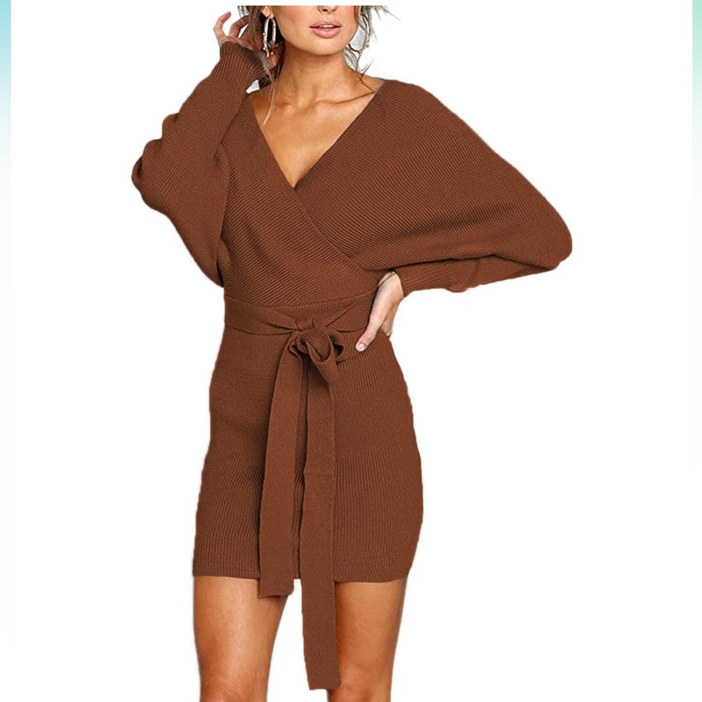 Women's Fall Season  Cocktail Batwing Long Sleeve Backless Mini Dress